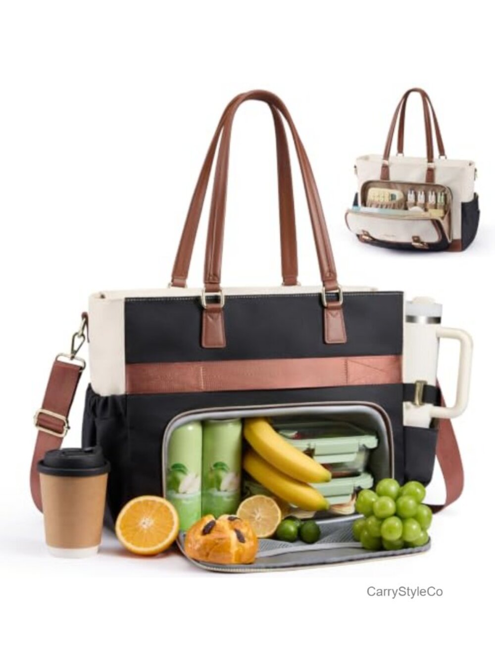 Faux Leather Laptop Tote Bag 15.6 Inch Insulated Lunch Work Bag